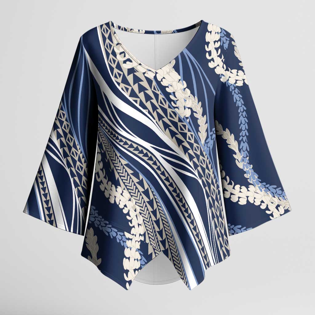 Polynesian Puakeniken Pikake Twisted Lei Kimono Sleeve Blouse Navy Blue LT7 Female Navy Blue - Polynesian Pride