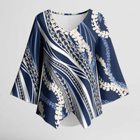 Polynesian Puakeniken Pikake Twisted Lei Kimono Sleeve Blouse Navy Blue LT7 Female Navy Blue - Polynesian Pride