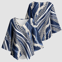 Polynesian Puakeniken Pikake Twisted Lei Kimono Sleeve Blouse Navy Blue LT7 - Polynesian Pride