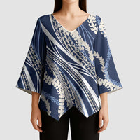 Polynesian Puakeniken Pikake Twisted Lei Kimono Sleeve Blouse Navy Blue LT7 - Polynesian Pride