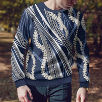 Polynesian Puakeniken Pikake Twisted Lei Ugly Christmas Sweater Navy Blue - Polynesian Pride