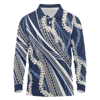 Polynesian Puakeniken Pikake Twisted Lei Long Sleeve Polo Shirt Navy Blue LT7 Navy Blue - Polynesian Pride