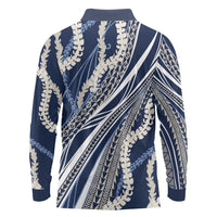 Polynesian Puakeniken Pikake Twisted Lei Long Sleeve Polo Shirt Navy Blue LT7 - Polynesian Pride
