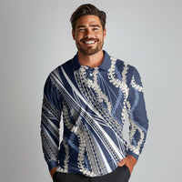 Polynesian Puakeniken Pikake Twisted Lei Long Sleeve Polo Shirt Navy Blue LT7 - Polynesian Pride