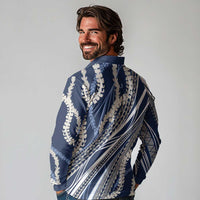 Polynesian Puakeniken Pikake Twisted Lei Long Sleeve Polo Shirt Navy Blue LT7 - Polynesian Pride