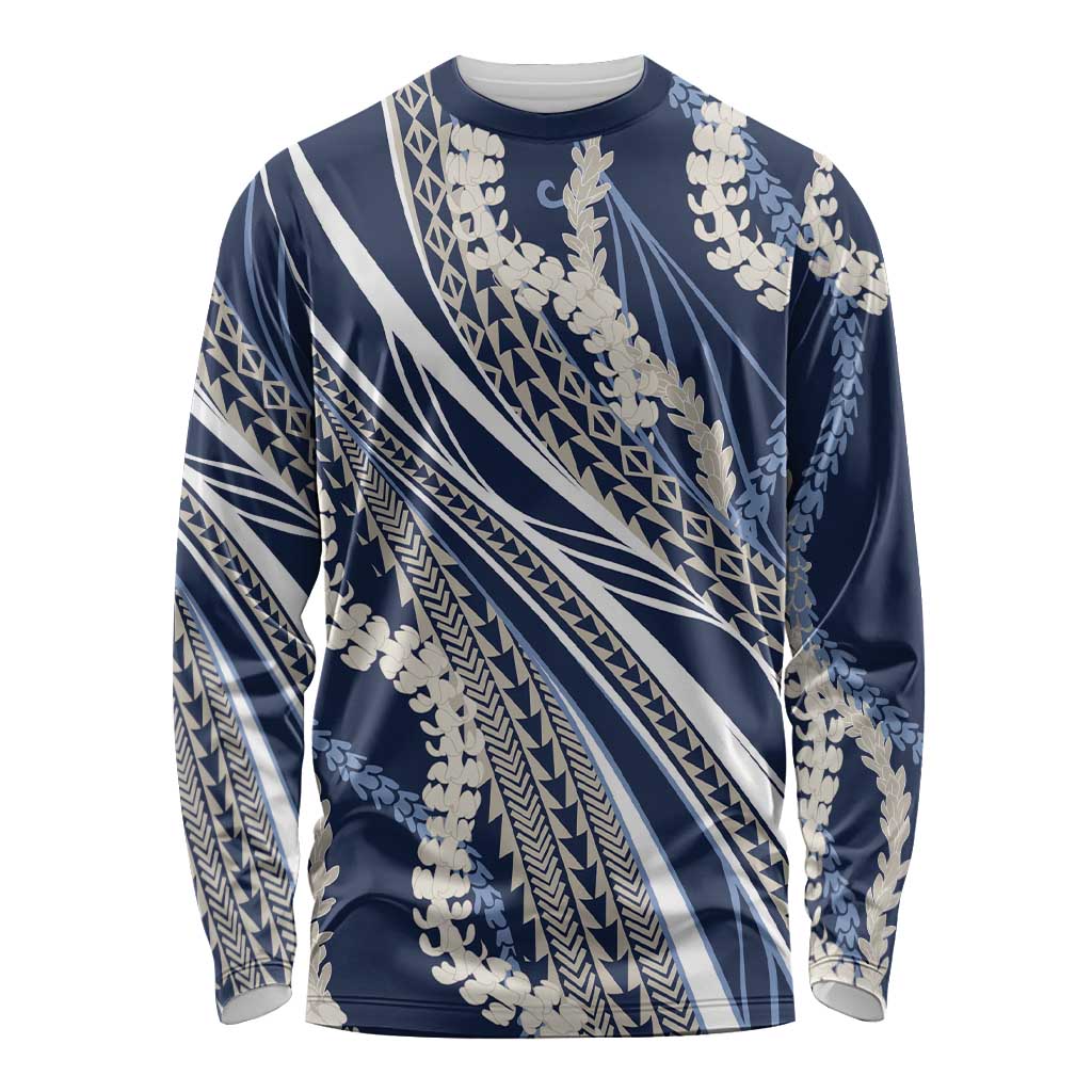 Polynesian Puakeniken Pikake Twisted Lei Long Sleeve Shirt Navy Blue LT7 Unisex Navy Blue - Polynesian Pride