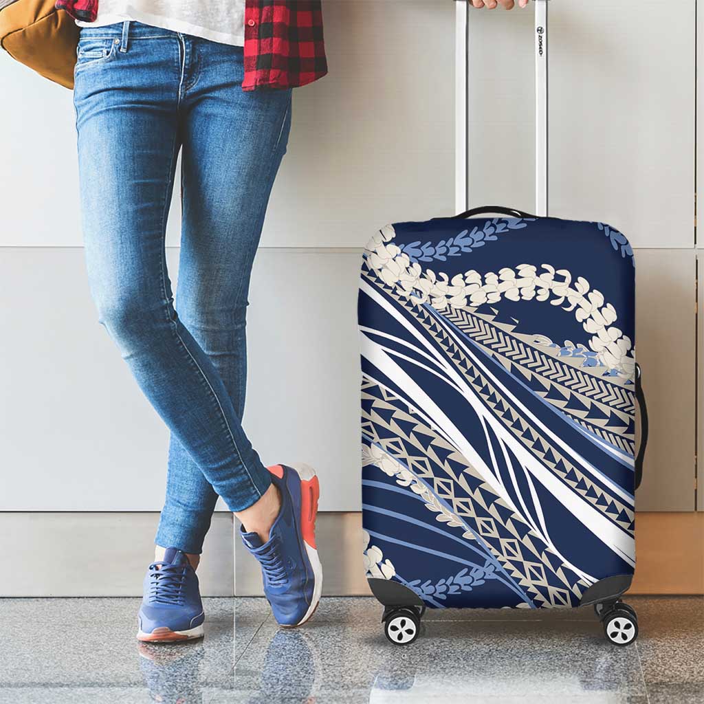 Polynesian Puakeniken Pikake Twisted Lei Luggage Cover Navy Blue - Polynesian Pride