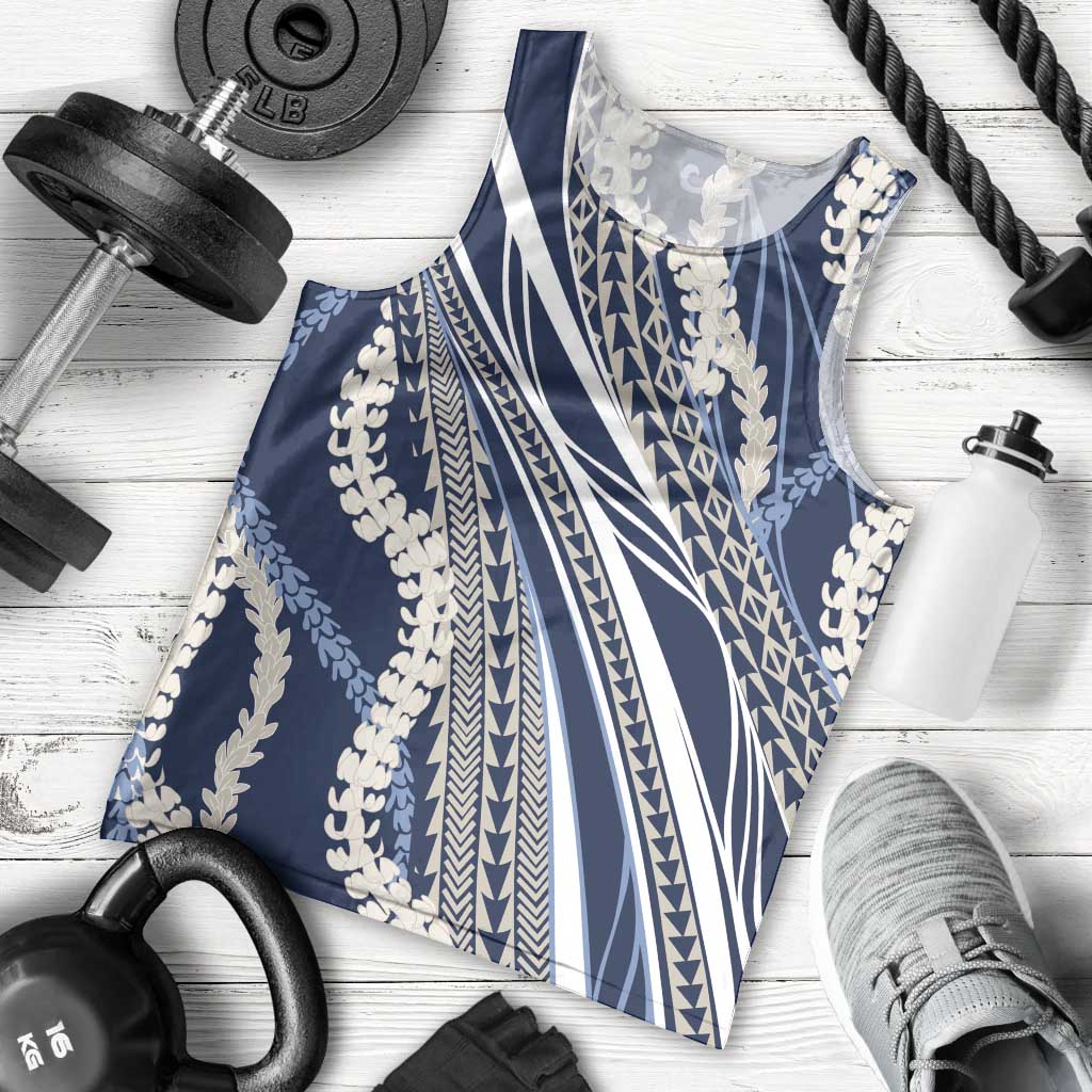 Polynesian Puakeniken Pikake Twisted Lei Men Tank Top Navy Blue LT7 - Polynesian Pride
