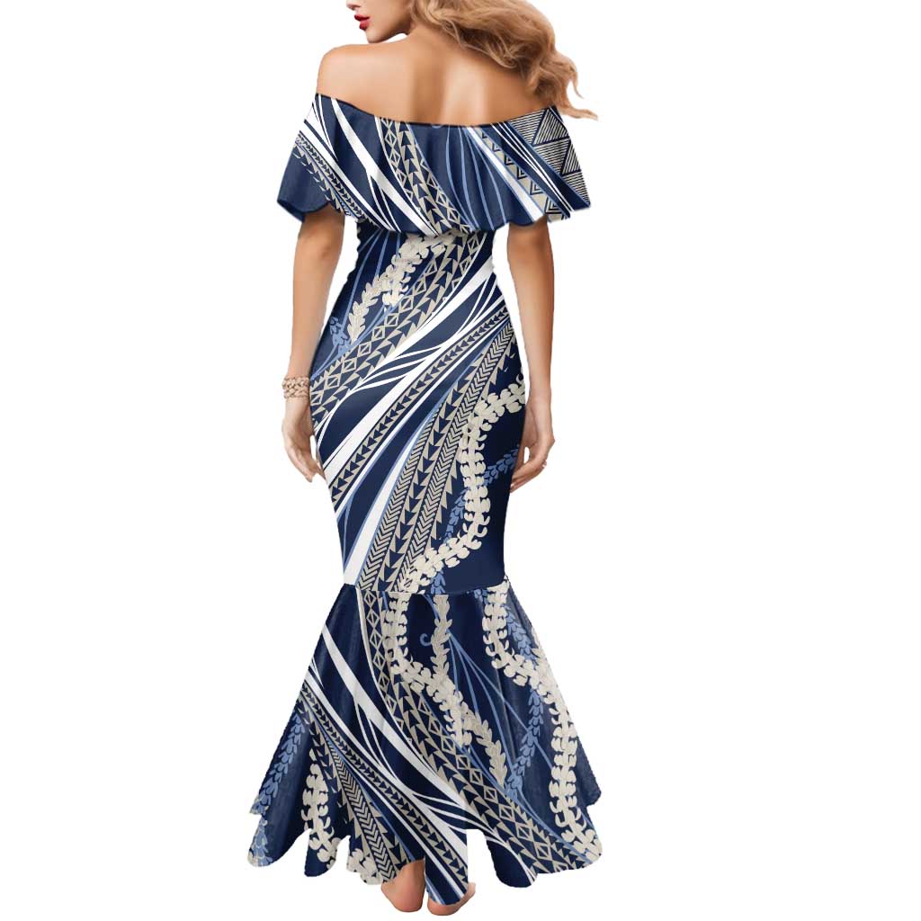 Polynesian Puakeniken Pikake Twisted Lei Mermaid Dress Navy Blue LT7 - Polynesian Pride
