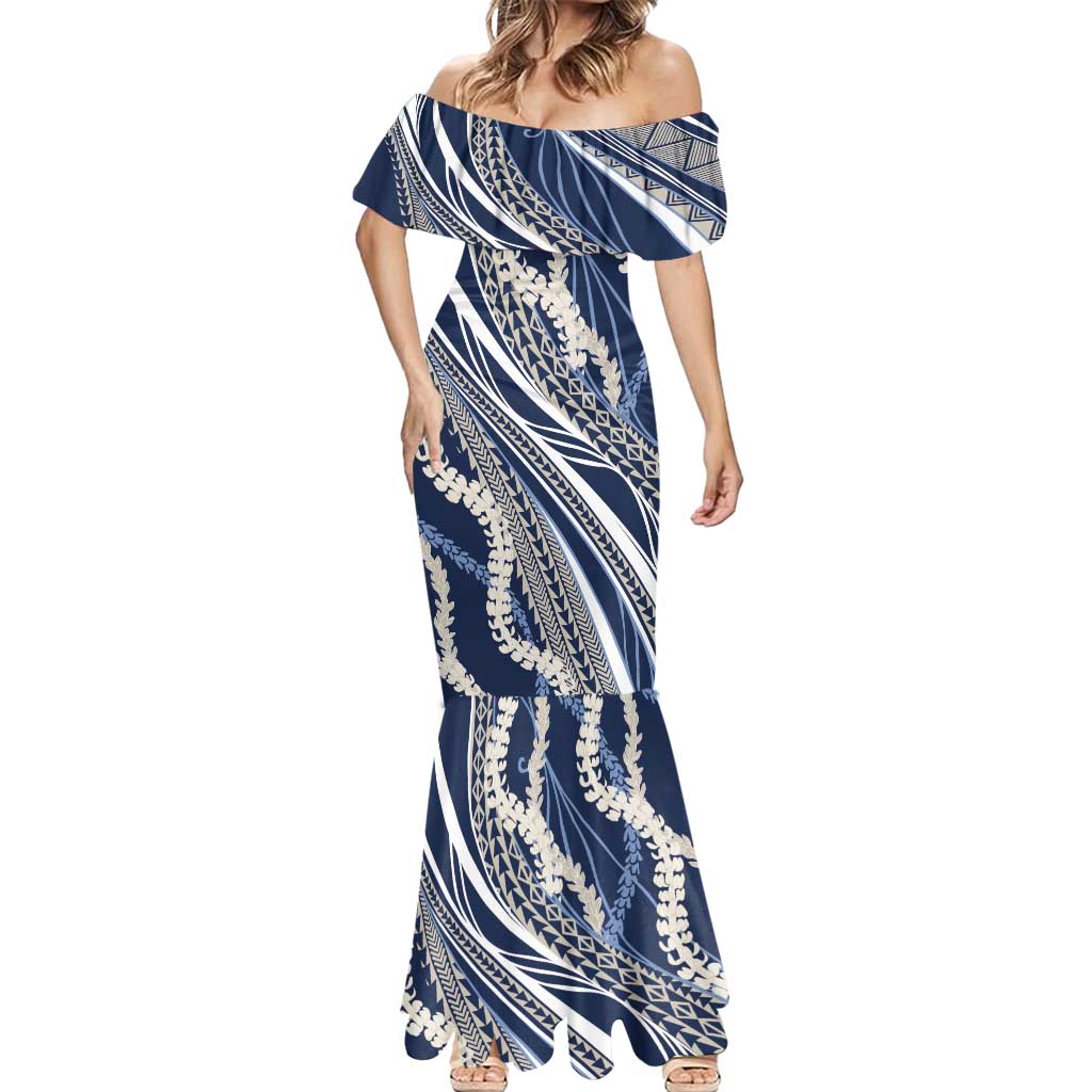 Polynesian Puakeniken Pikake Twisted Lei Mermaid Dress Navy Blue LT7 - Polynesian Pride