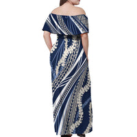 Polynesian Puakeniken Pikake Twisted Lei Off Shoulder Maxi Dress Navy Blue LT7 - Polynesian Pride