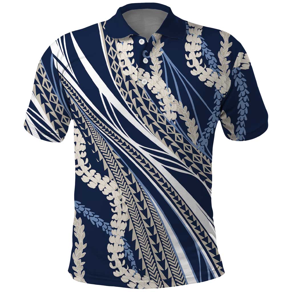 Polynesian Puakeniken Pikake Twisted Lei Polo Shirt Navy Blue LT7 Navy Blue - Polynesian Pride