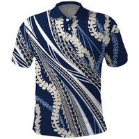 Polynesian Puakeniken Pikake Twisted Lei Polo Shirt Navy Blue LT7 Navy Blue - Polynesian Pride
