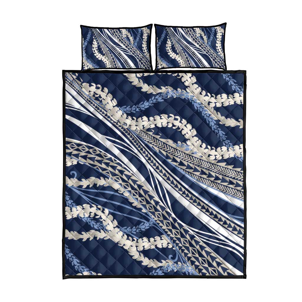 Polynesian Puakeniken Pikake Twisted Lei Quilt Bed Set Navy Blue - Polynesian Pride