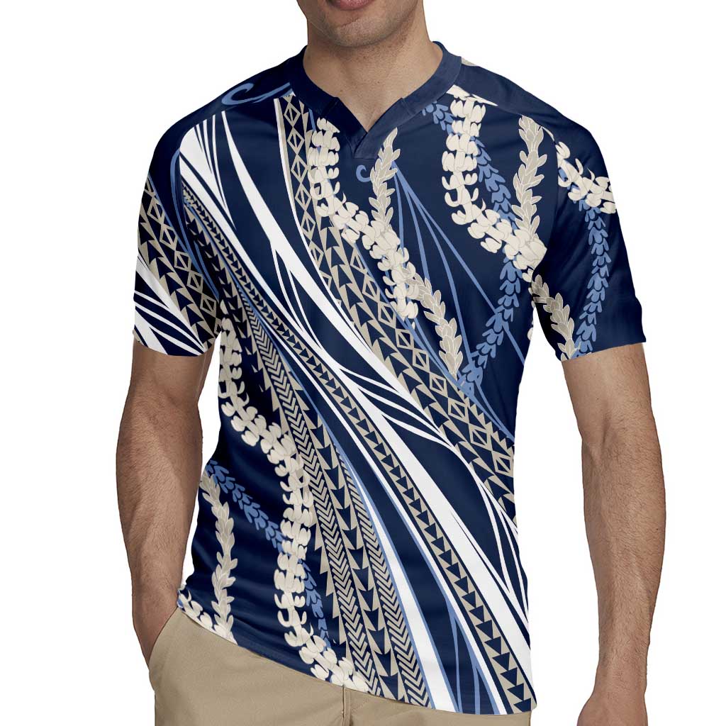 Polynesian Puakeniken Pikake Twisted Lei Rugby Jersey Navy Blue - Polynesian Pride
