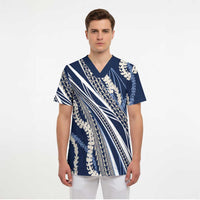 Polynesian Puakeniken Pikake Twisted Lei Scrub Top Navy Blue LT7 - Polynesian Pride