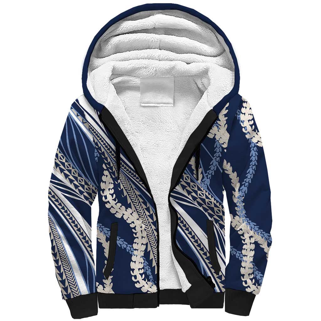 Polynesian Puakeniken Pikake Twisted Lei Sherpa Hoodie Navy Blue - Polynesian Pride