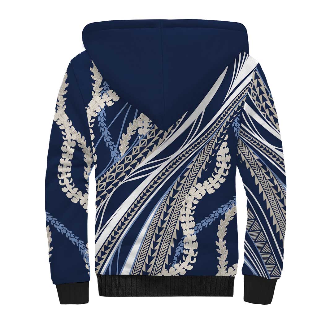Polynesian Puakeniken Pikake Twisted Lei Sherpa Hoodie Navy Blue - Polynesian Pride