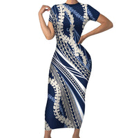 Polynesian Puakeniken Pikake Twisted Lei Short Sleeve Bodycon Dress Navy Blue - Polynesian Pride