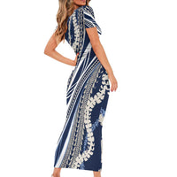 Polynesian Puakeniken Pikake Twisted Lei Short Sleeve Bodycon Dress Navy Blue - Polynesian Pride