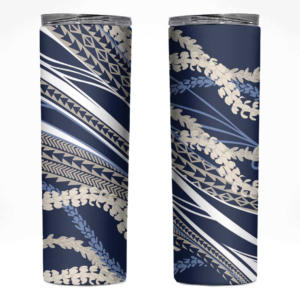 Polynesian Puakeniken Pikake Twisted Lei Skinny Tumbler Navy Blue - Polynesian Pride