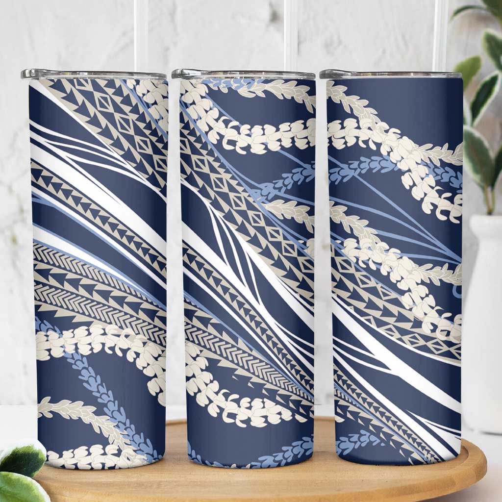 Polynesian Puakeniken Pikake Twisted Lei Skinny Tumbler Navy Blue LT7 - Polynesian Pride