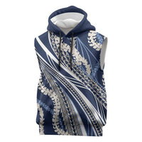 Polynesian Puakeniken Pikake Twisted Lei Sleeveless Hoodie Navy Blue LT7 Navy Blue - Polynesian Pride