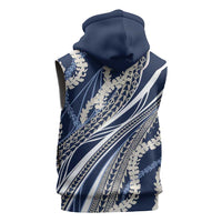 Polynesian Puakeniken Pikake Twisted Lei Sleeveless Hoodie Navy Blue LT7 - Polynesian Pride
