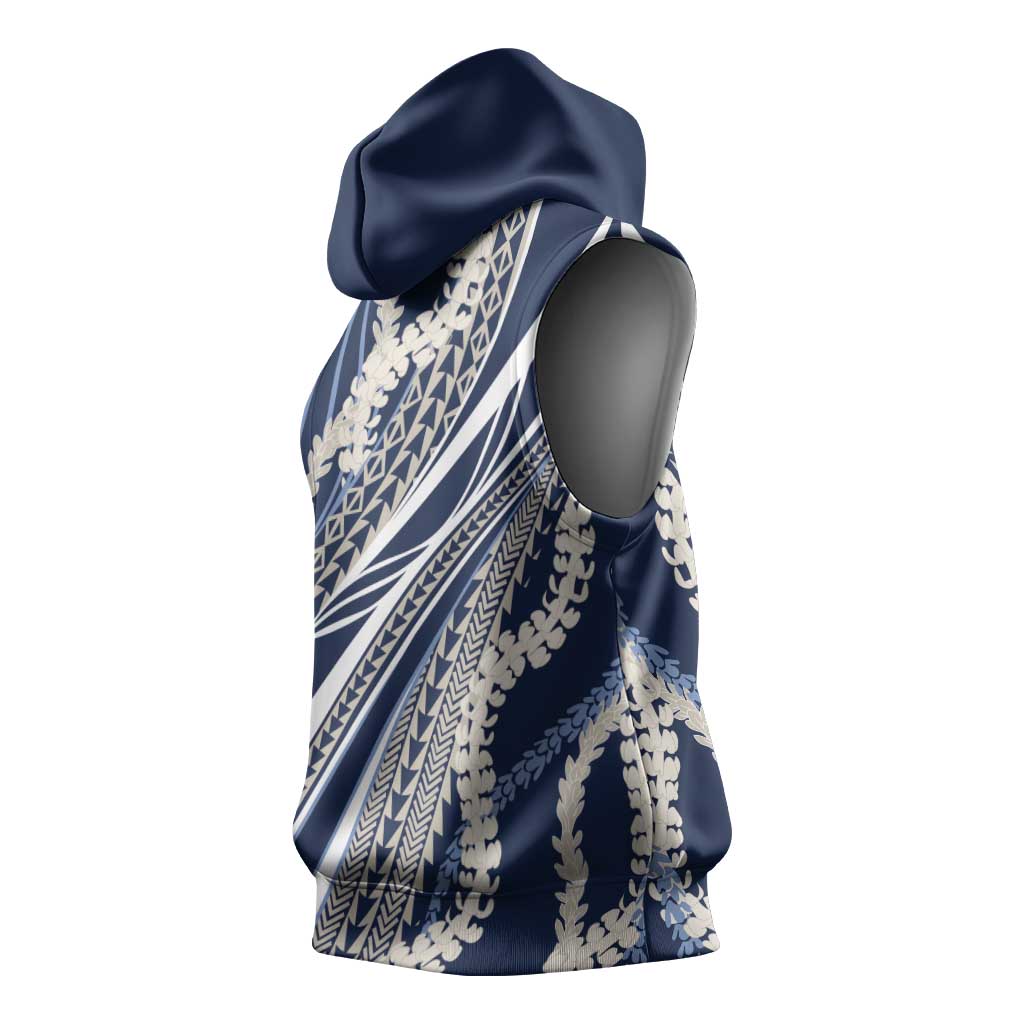 Polynesian Puakeniken Pikake Twisted Lei Sleeveless Hoodie Navy Blue LT7 - Polynesian Pride