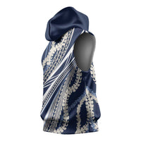 Polynesian Puakeniken Pikake Twisted Lei Sleeveless Hoodie Navy Blue LT7 - Polynesian Pride