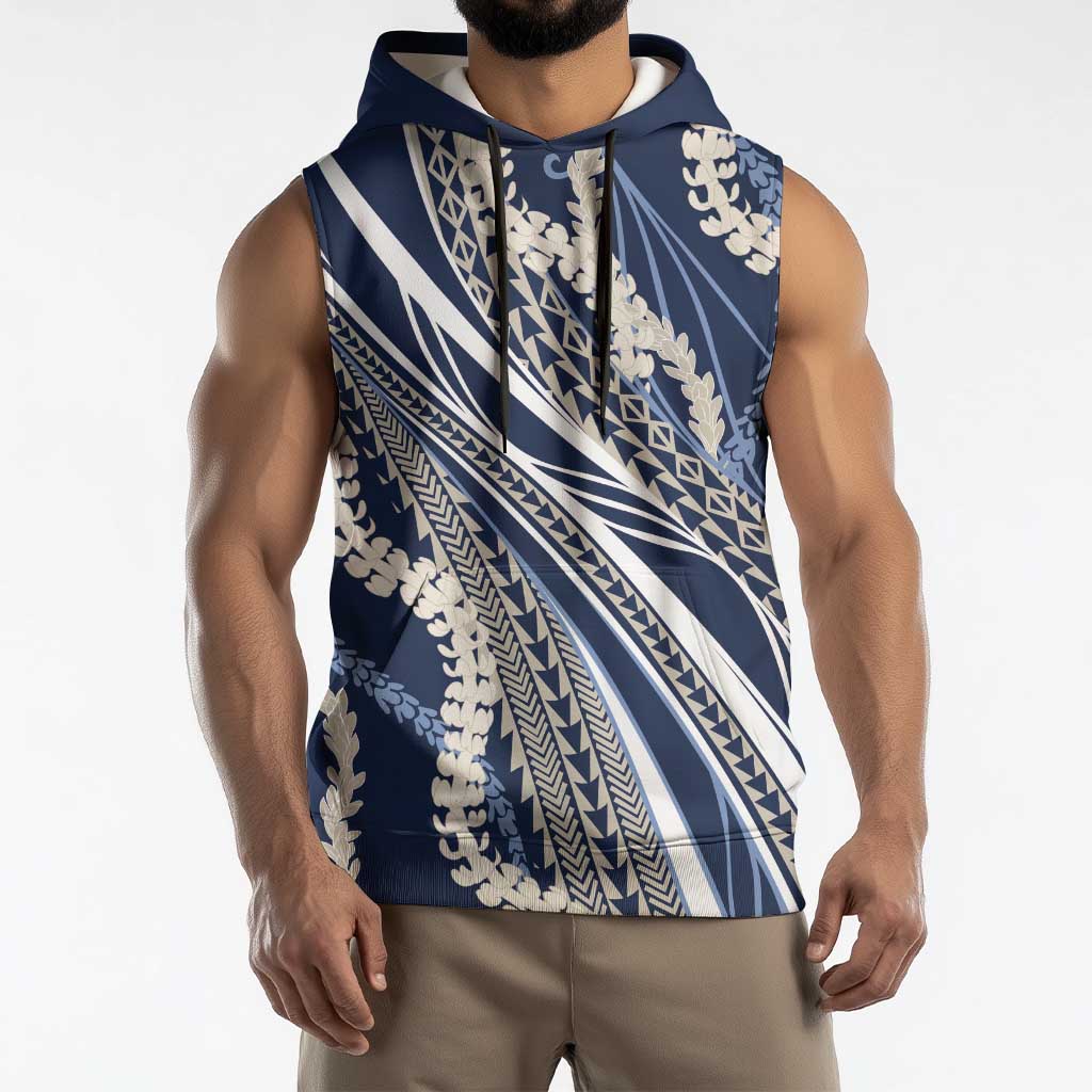 Polynesian Puakeniken Pikake Twisted Lei Sleeveless Hoodie Navy Blue LT7 - Polynesian Pride