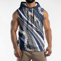 Polynesian Puakeniken Pikake Twisted Lei Sleeveless Hoodie Navy Blue LT7 - Polynesian Pride