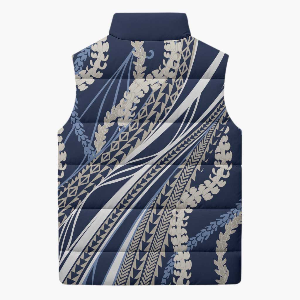 Polynesian Puakeniken Pikake Twisted Lei Sleeveless Puffer Jacket Navy Blue LT7 - Polynesian Pride