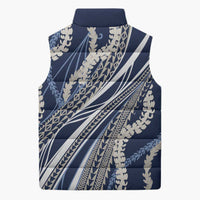 Polynesian Puakeniken Pikake Twisted Lei Sleeveless Puffer Jacket Navy Blue LT7 - Polynesian Pride