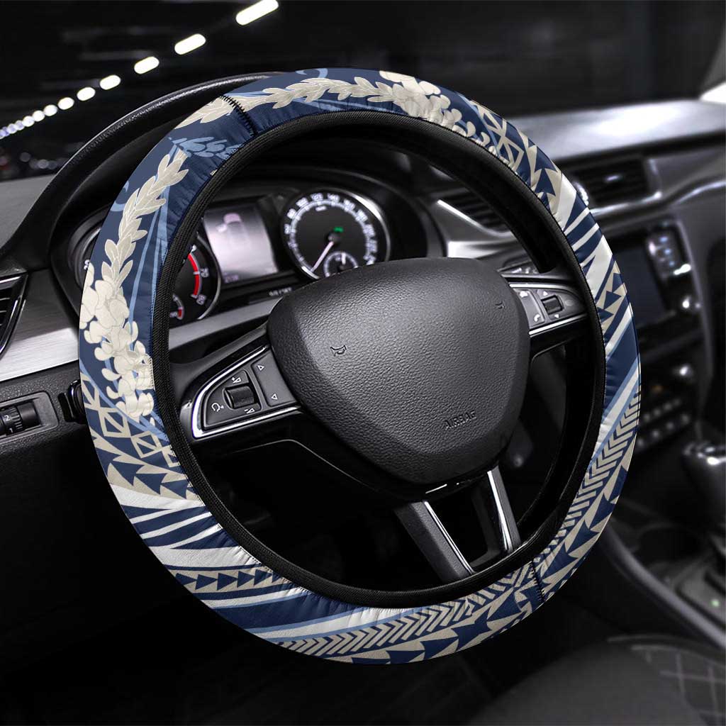 Polynesian Puakeniken Pikake Twisted Lei Steering Wheel Cover Navy Blue LT7 Universal Fit Navy Blue - Polynesian Pride