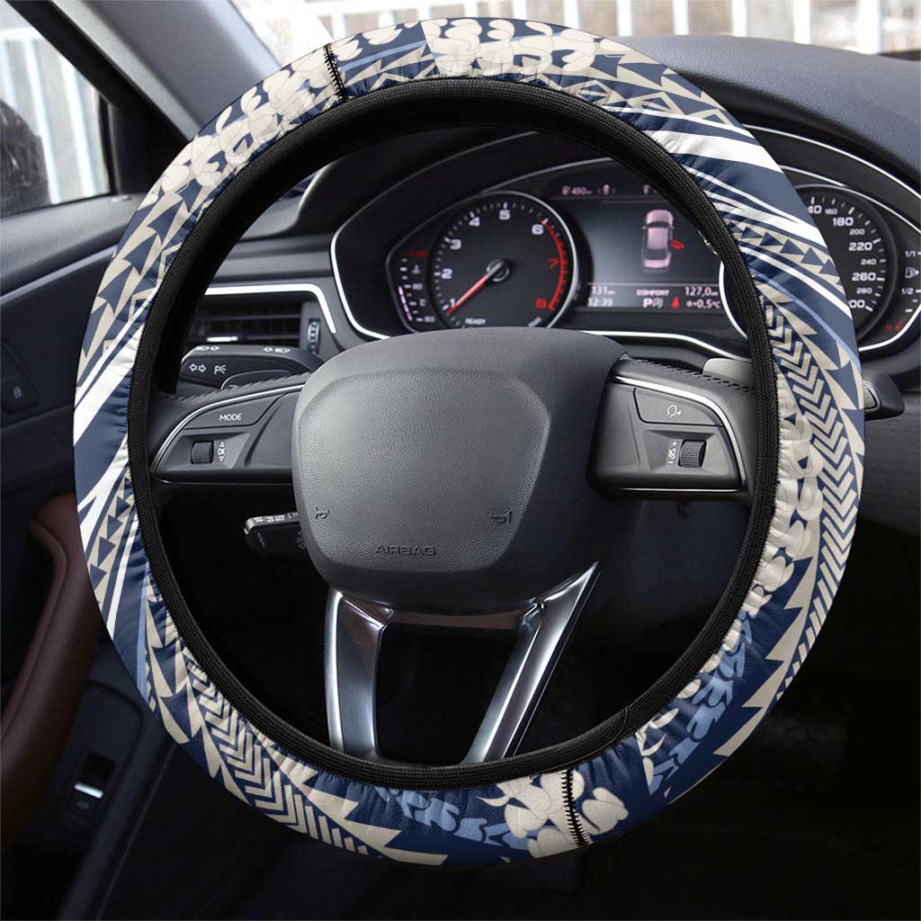 Polynesian Puakeniken Pikake Twisted Lei Steering Wheel Cover Navy Blue LT7 - Polynesian Pride