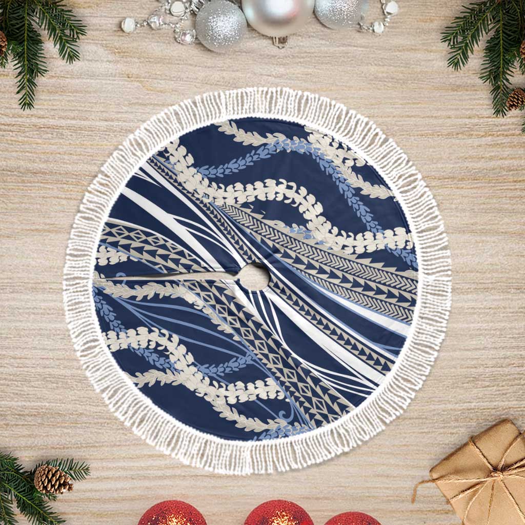 Polynesian Puakeniken Pikake Twisted Lei Tree Skirt Navy Blue LT7 Fringed Navy Blue - Polynesian Pride