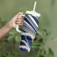 Polynesian Puakeniken Pikake Twisted Lei Tumbler With Handle Navy Blue - Polynesian Pride