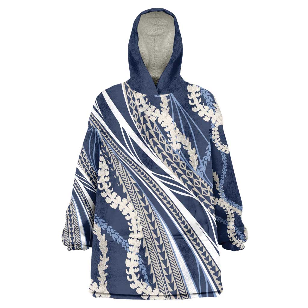 Polynesian Puakeniken Pikake Twisted Lei Wearable Blanket Hoodie Navy Blue LT7 One Size Navy Blue - Polynesian Pride