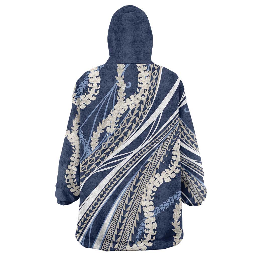 Polynesian Puakeniken Pikake Twisted Lei Wearable Blanket Hoodie Navy Blue LT7 - Polynesian Pride