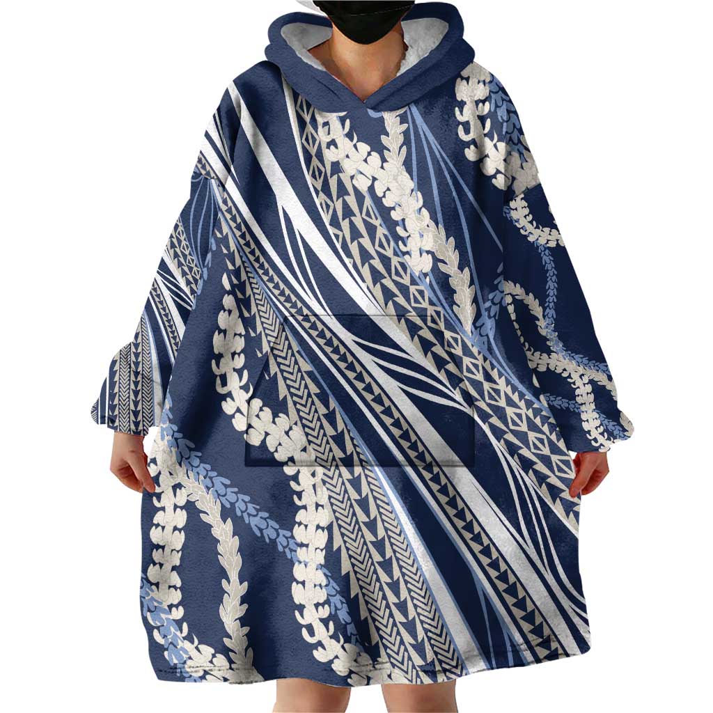 Polynesian Puakeniken Pikake Twisted Lei Wearable Blanket Hoodie Navy Blue LT7 - Polynesian Pride