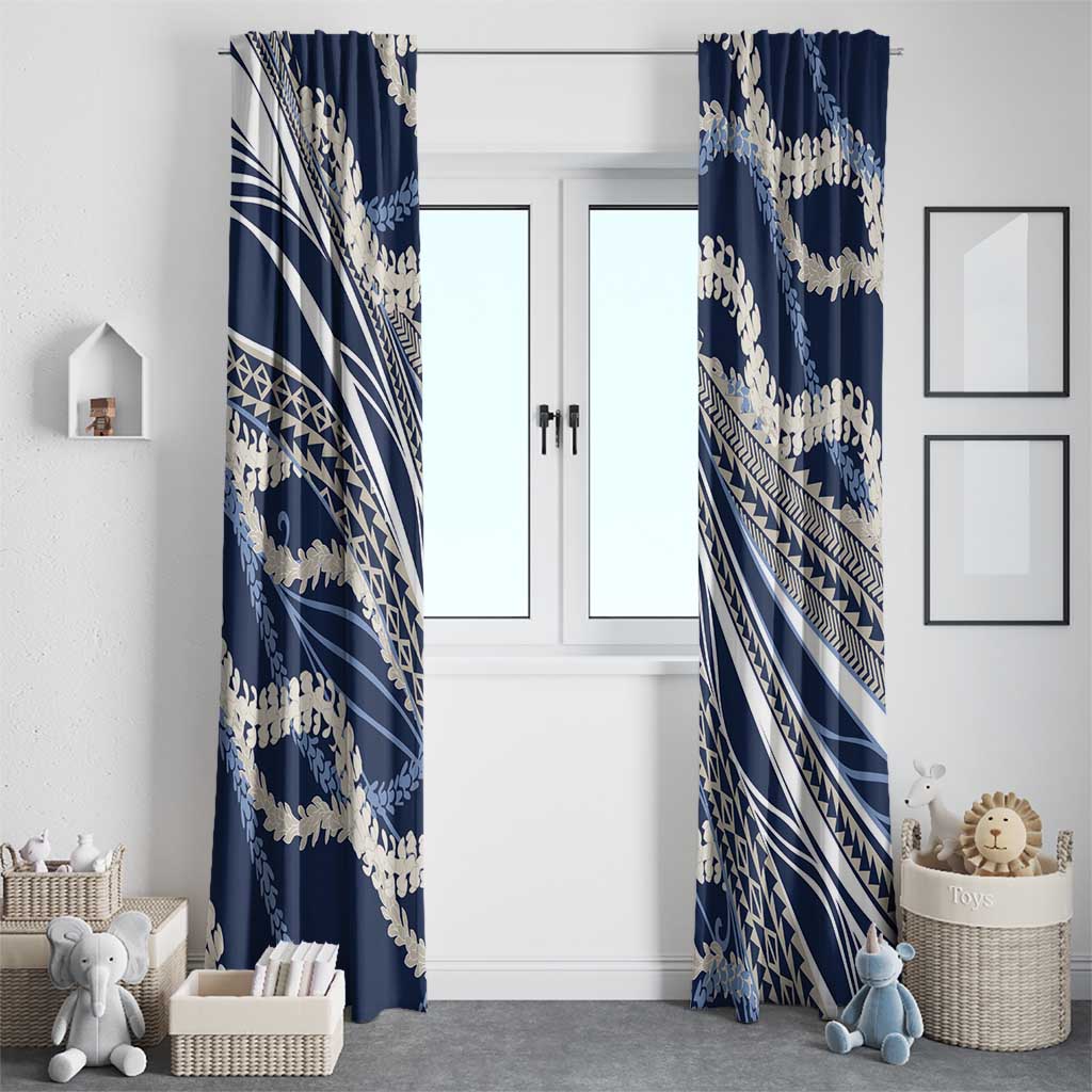 Polynesian Puakeniken Pikake Twisted Lei Window Curtain Navy Blue - Polynesian Pride