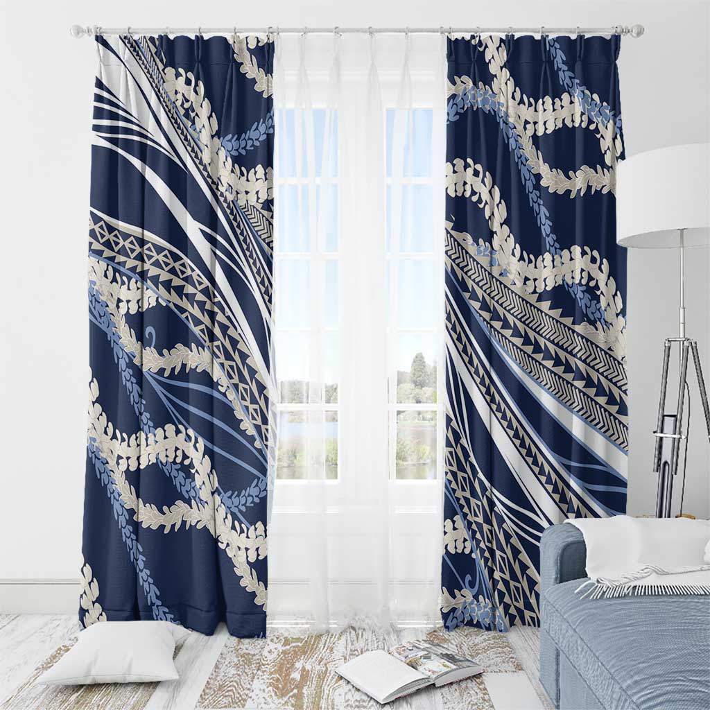 Polynesian Puakeniken Pikake Twisted Lei Window Curtain Navy Blue - Polynesian Pride
