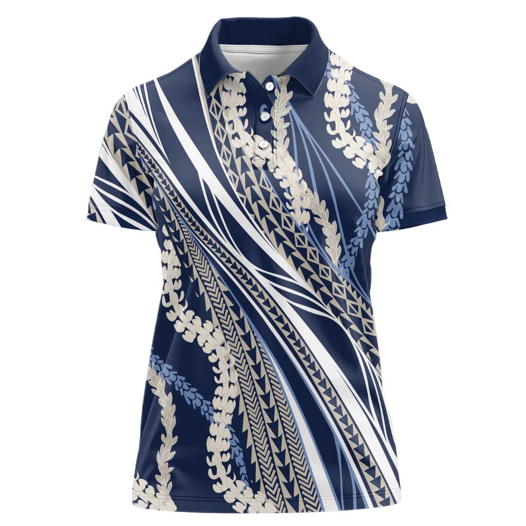 Polynesian Puakeniken Pikake Twisted Lei Women Polo Shirt Navy Blue LT7 Female Navy Blue - Polynesian Pride