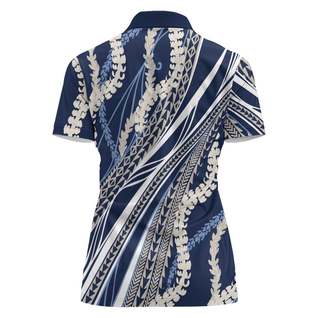 Polynesian Puakeniken Pikake Twisted Lei Women Polo Shirt Navy Blue LT7 - Polynesian Pride