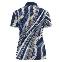 Polynesian Puakeniken Pikake Twisted Lei Women Polo Shirt Navy Blue LT7 - Polynesian Pride