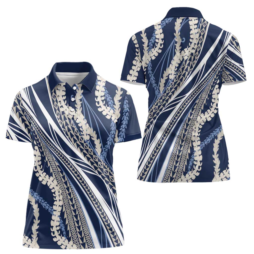Polynesian Puakeniken Pikake Twisted Lei Women Polo Shirt Navy Blue LT7 - Polynesian Pride