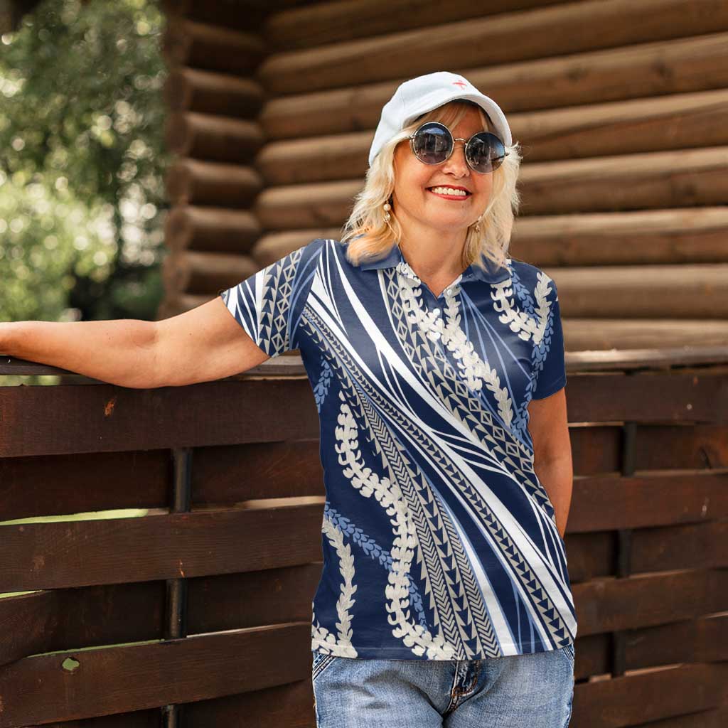 Polynesian Puakeniken Pikake Twisted Lei Women Polo Shirt Navy Blue LT7 - Polynesian Pride