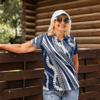 Polynesian Puakeniken Pikake Twisted Lei Women Polo Shirt Navy Blue LT7 - Polynesian Pride