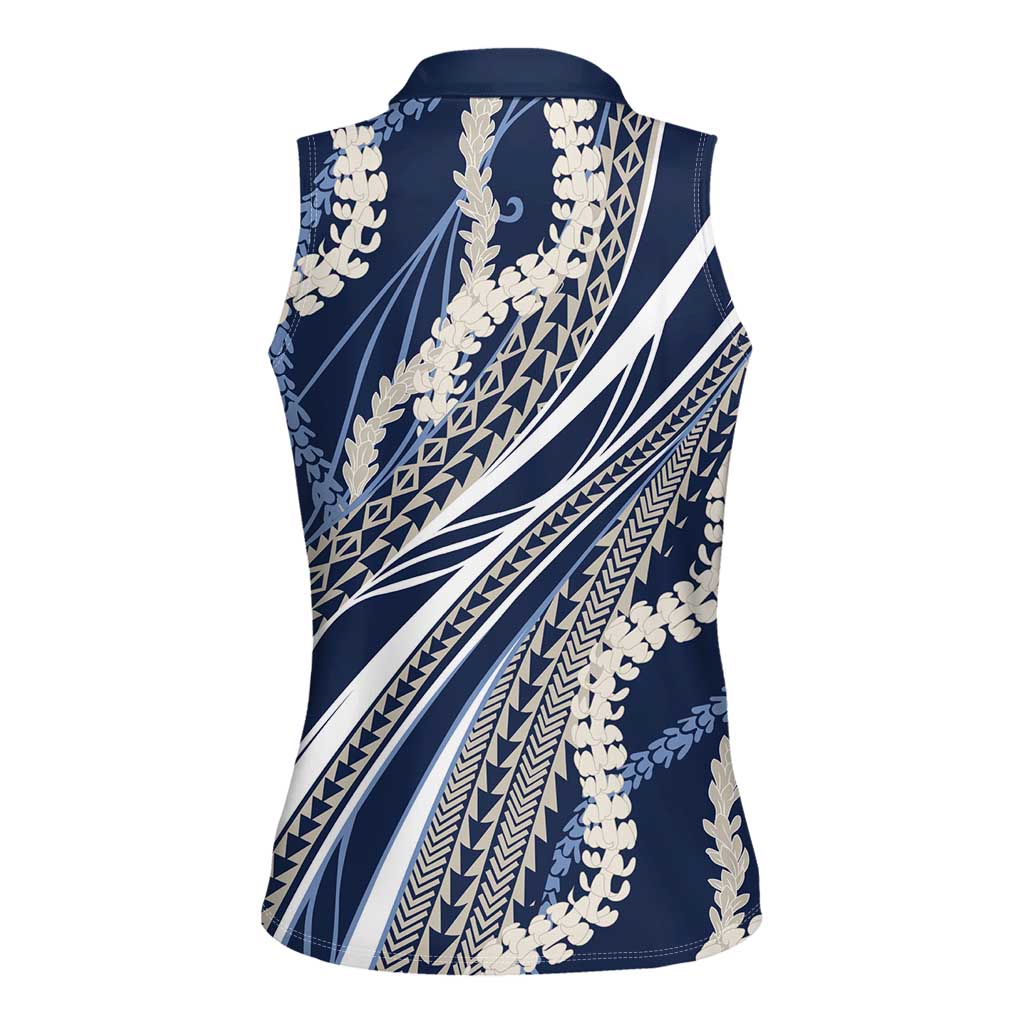 Polynesian Puakeniken Pikake Twisted Lei Women Sleeveless Polo Shirt Navy Blue LT7 - Polynesian Pride